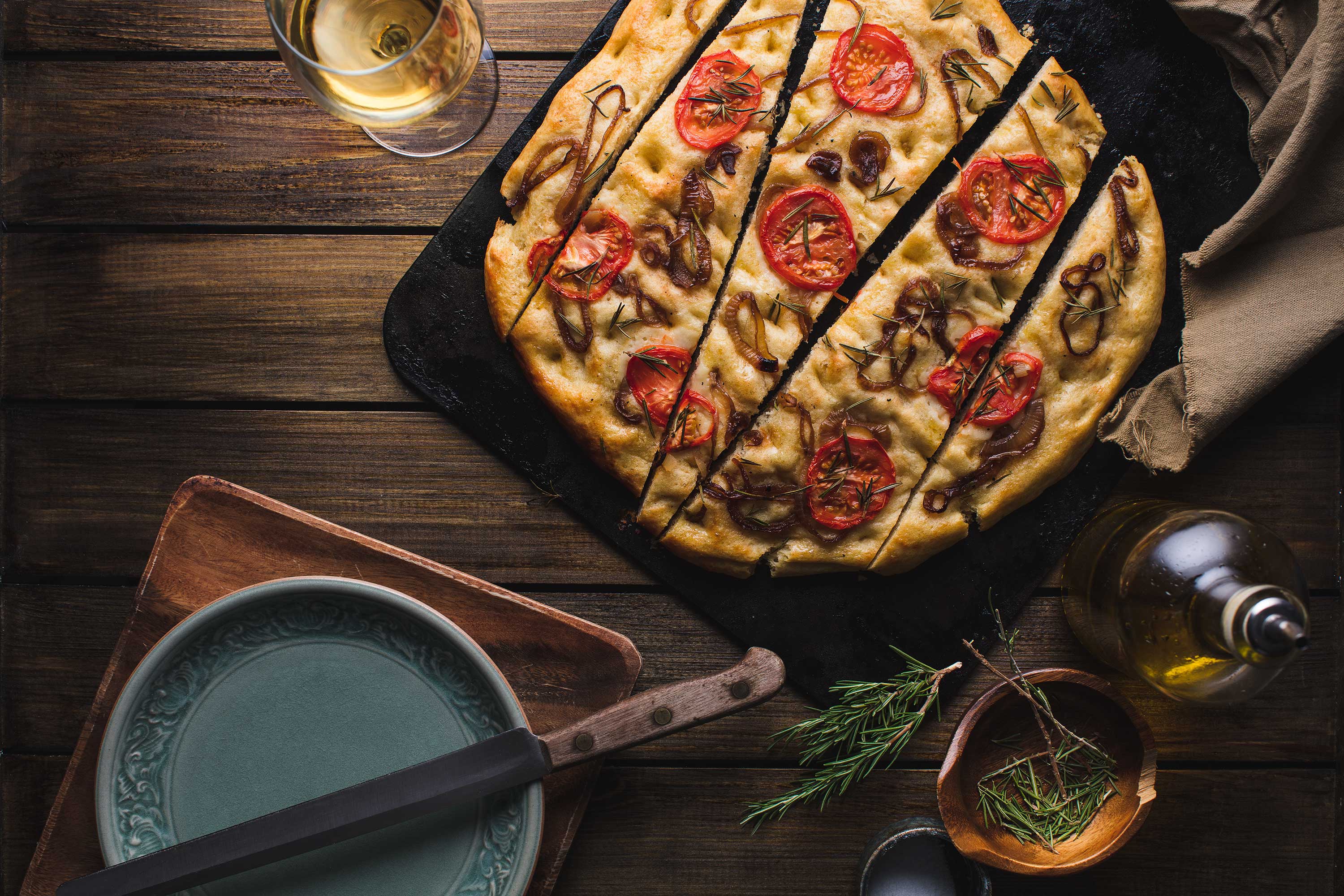 Focaccia Bread using Artificial food photography lighting
