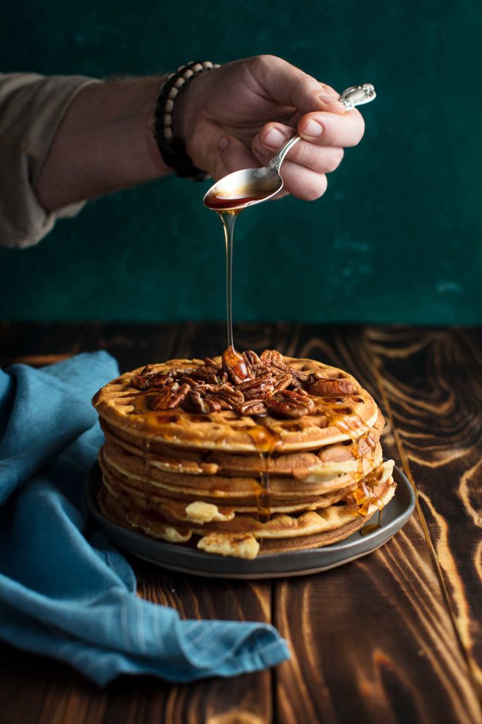 Large Stack Of Pecan Waffles Food Photography We Eat Together