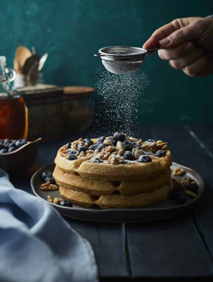 One of the waffle images with powdered sugar falling that I used to create a gif for Instagram